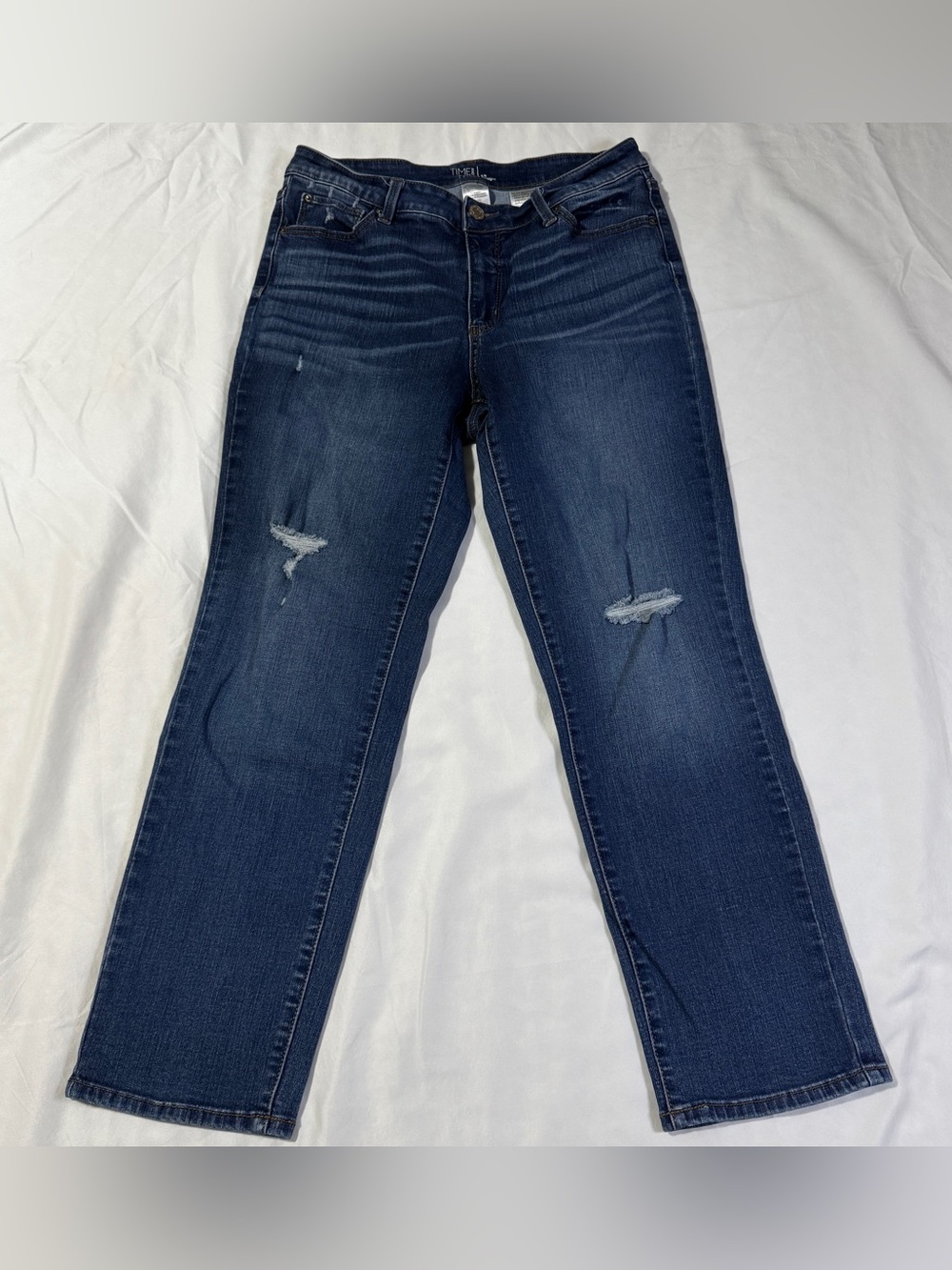 Time and Tru Dark Blue Straight Leg Distressed Jeans Size 12